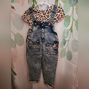 2 pc Little Lass Baby Girls Kitty Cat Cheetah OverAll Set sz 18 mo SUPER CUTE
